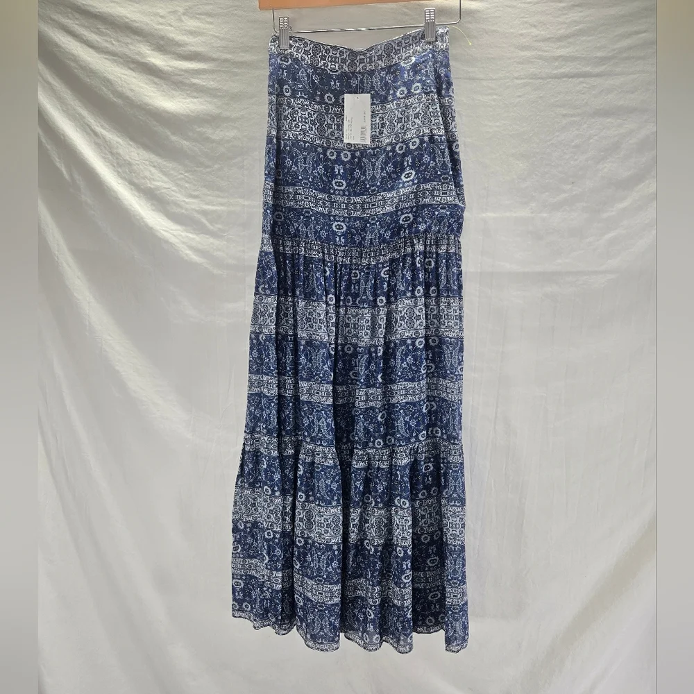 Intermix Women's 0 Aggie Tiered Floral Ruffle Midi Maxi Skirt Boho Chic New